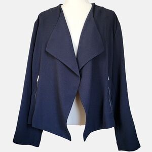 The Limited Draped Open Front Zip Pocket Jacket - Navy Blue - 22W